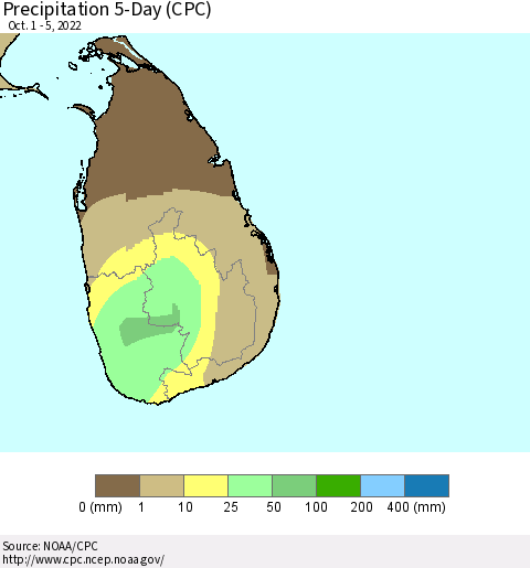 Sri Lanka Precipitation 5-Day (CPC) Thematic Map For 10/1/2022 - 10/5/2022