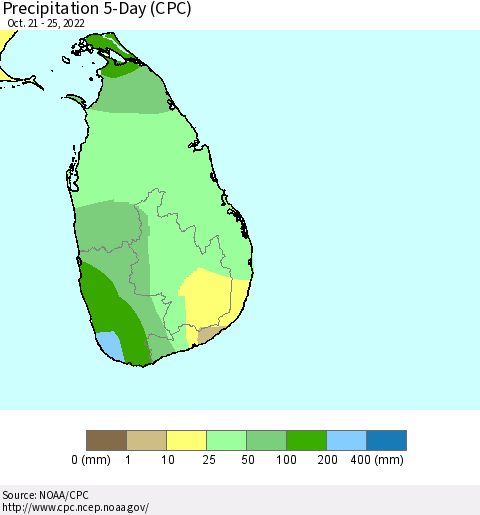 Sri Lanka Precipitation 5-Day (CPC) Thematic Map For 10/21/2022 - 10/25/2022