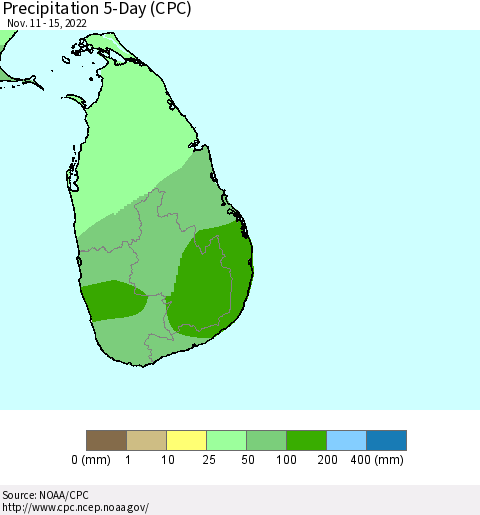 Sri Lanka Precipitation 5-Day (CPC) Thematic Map For 11/11/2022 - 11/15/2022