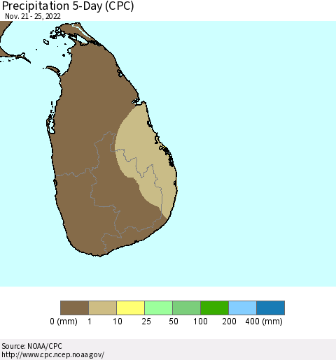 Sri Lanka Precipitation 5-Day (CPC) Thematic Map For 11/21/2022 - 11/25/2022
