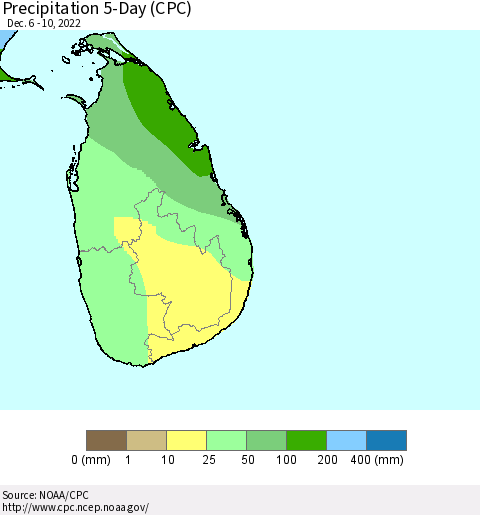 Sri Lanka Precipitation 5-Day (CPC) Thematic Map For 12/6/2022 - 12/10/2022