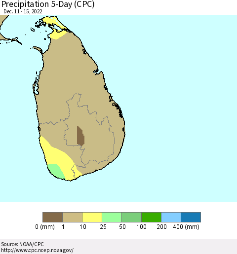 Sri Lanka Precipitation 5-Day (CPC) Thematic Map For 12/11/2022 - 12/15/2022