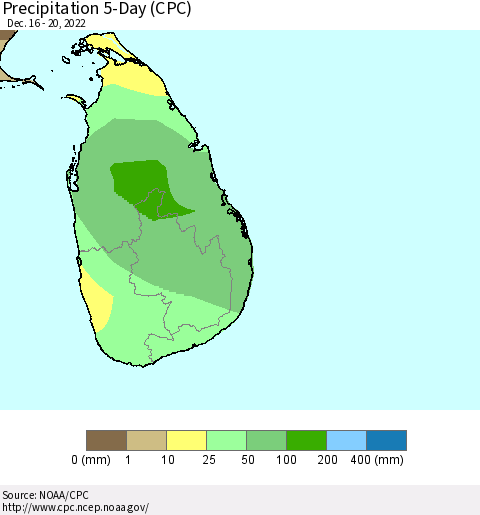 Sri Lanka Precipitation 5-Day (CPC) Thematic Map For 12/16/2022 - 12/20/2022