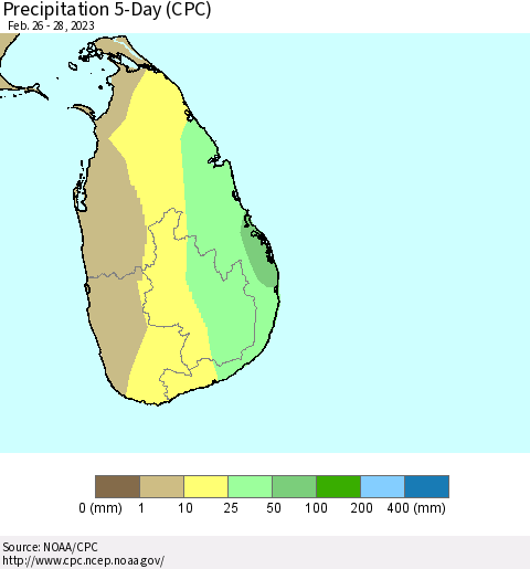Sri Lanka Precipitation 5-Day (CPC) Thematic Map For 2/26/2023 - 2/28/2023