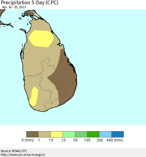 Sri Lanka Precipitation 5-Day (CPC) Thematic Map For 4/16/2023 - 4/20/2023