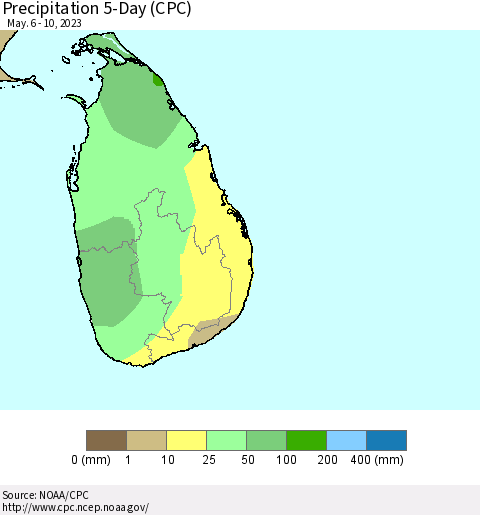Sri Lanka Precipitation 5-Day (CPC) Thematic Map For 5/6/2023 - 5/10/2023