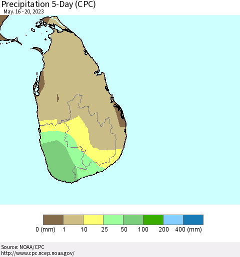 Sri Lanka Precipitation 5-Day (CPC) Thematic Map For 5/16/2023 - 5/20/2023