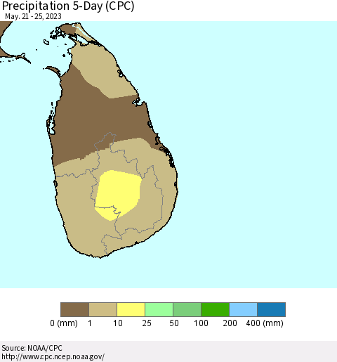 Sri Lanka Precipitation 5-Day (CPC) Thematic Map For 5/21/2023 - 5/25/2023