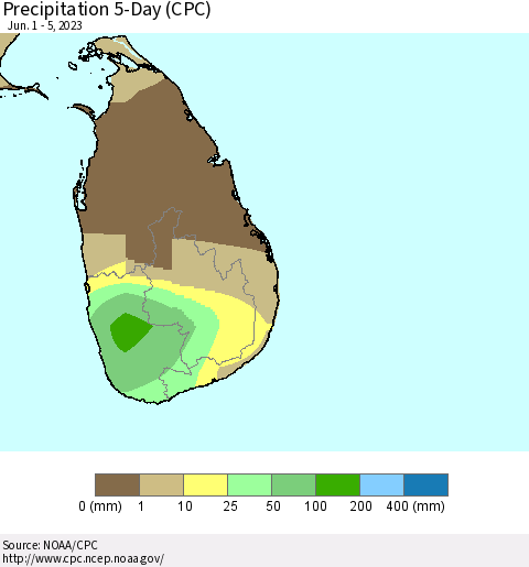 Sri Lanka Precipitation 5-Day (CPC) Thematic Map For 6/1/2023 - 6/5/2023