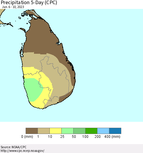 Sri Lanka Precipitation 5-Day (CPC) Thematic Map For 6/6/2023 - 6/10/2023