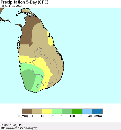 Sri Lanka Precipitation 5-Day (CPC) Thematic Map For 6/11/2023 - 6/15/2023