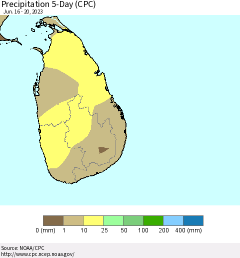 Sri Lanka Precipitation 5-Day (CPC) Thematic Map For 6/16/2023 - 6/20/2023