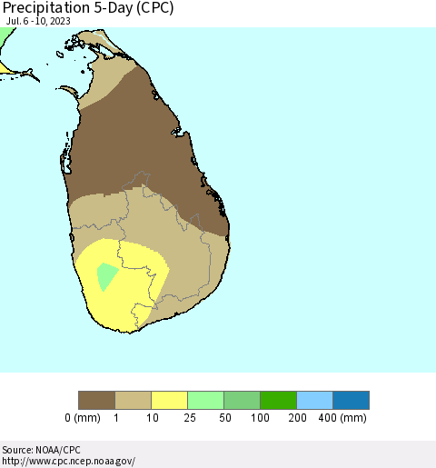 Sri Lanka Precipitation 5-Day (CPC) Thematic Map For 7/6/2023 - 7/10/2023