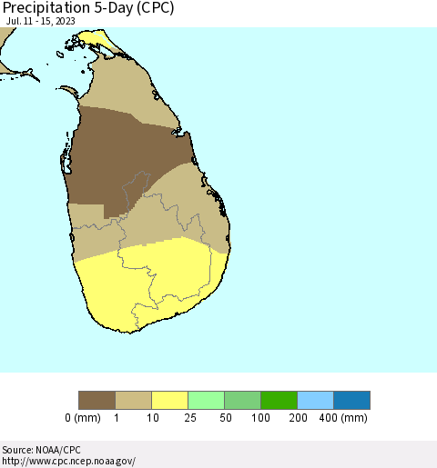 Sri Lanka Precipitation 5-Day (CPC) Thematic Map For 7/11/2023 - 7/15/2023
