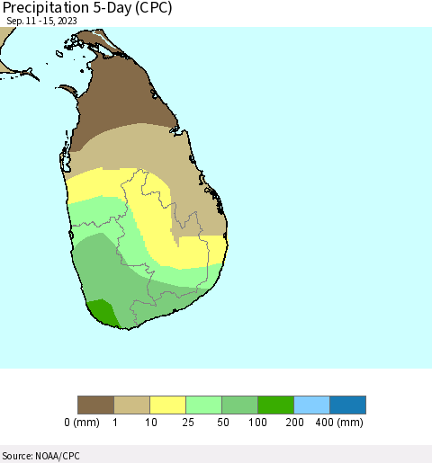 Sri Lanka Precipitation 5-Day (CPC) Thematic Map For 9/11/2023 - 9/15/2023