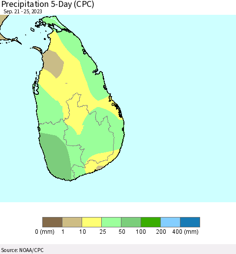 Sri Lanka Precipitation 5-Day (CPC) Thematic Map For 9/21/2023 - 9/25/2023