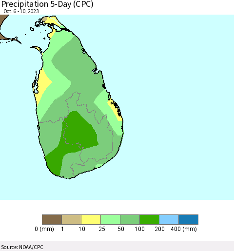Sri Lanka Precipitation 5-Day (CPC) Thematic Map For 10/6/2023 - 10/10/2023