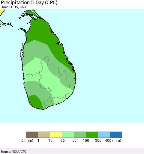 Sri Lanka Precipitation 5-Day (CPC) Thematic Map For 11/11/2023 - 11/15/2023