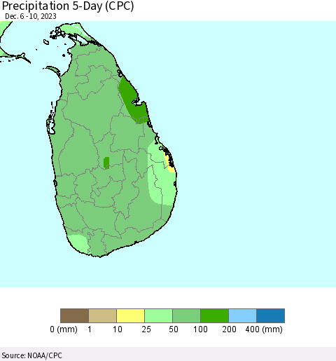 Sri Lanka Precipitation 5-Day (CPC) Thematic Map For 12/6/2023 - 12/10/2023