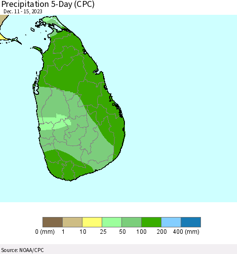 Sri Lanka Precipitation 5-Day (CPC) Thematic Map For 12/11/2023 - 12/15/2023