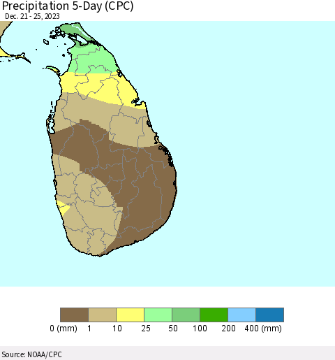 Sri Lanka Precipitation 5-Day (CPC) Thematic Map For 12/21/2023 - 12/25/2023