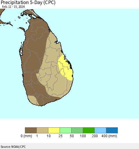 Sri Lanka Precipitation 5-Day (CPC) Thematic Map For 2/11/2024 - 2/15/2024