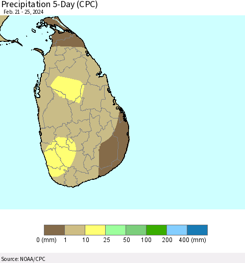 Sri Lanka Precipitation 5-Day (CPC) Thematic Map For 2/21/2024 - 2/25/2024