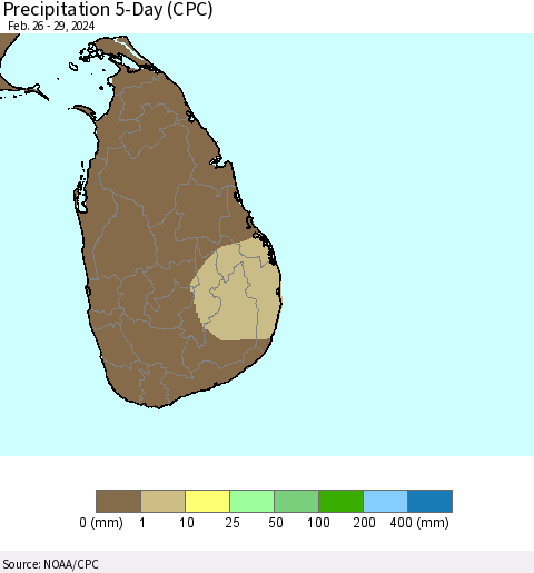Sri Lanka Precipitation 5-Day (CPC) Thematic Map For 2/26/2024 - 2/29/2024