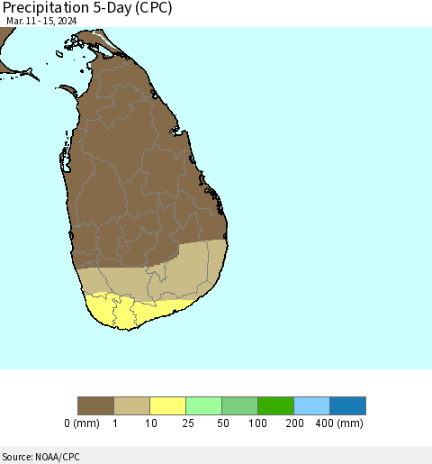 Sri Lanka Precipitation 5-Day (CPC) Thematic Map For 3/11/2024 - 3/15/2024
