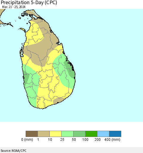 Sri Lanka Precipitation 5-Day (CPC) Thematic Map For 3/21/2024 - 3/25/2024