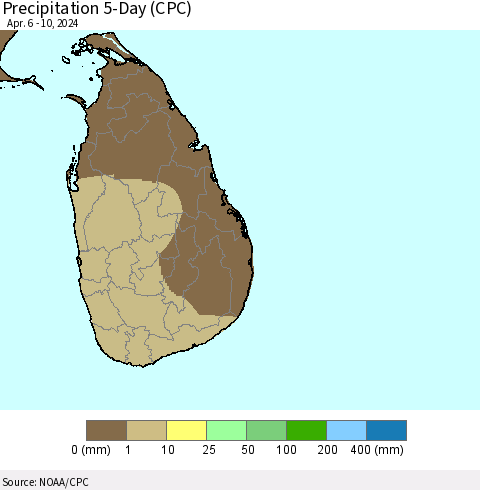 Sri Lanka Precipitation 5-Day (CPC) Thematic Map For 4/6/2024 - 4/10/2024