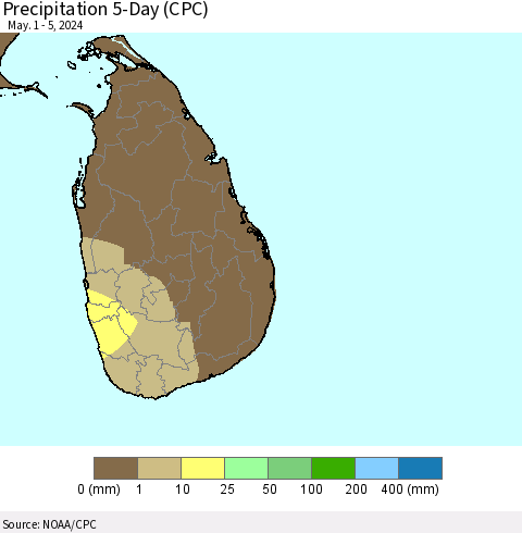 Sri Lanka Precipitation 5-Day (CPC) Thematic Map For 5/1/2024 - 5/5/2024