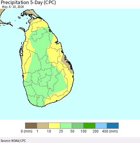 Sri Lanka Precipitation 5-Day (CPC) Thematic Map For 5/6/2024 - 5/10/2024