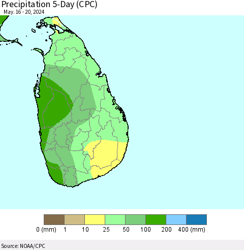 Sri Lanka Precipitation 5-Day (CPC) Thematic Map For 5/16/2024 - 5/20/2024