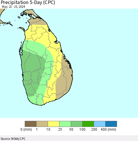 Sri Lanka Precipitation 5-Day (CPC) Thematic Map For 5/21/2024 - 5/25/2024