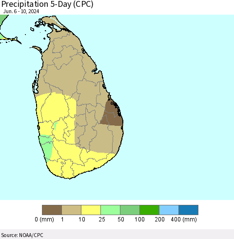 Sri Lanka Precipitation 5-Day (CPC) Thematic Map For 6/6/2024 - 6/10/2024