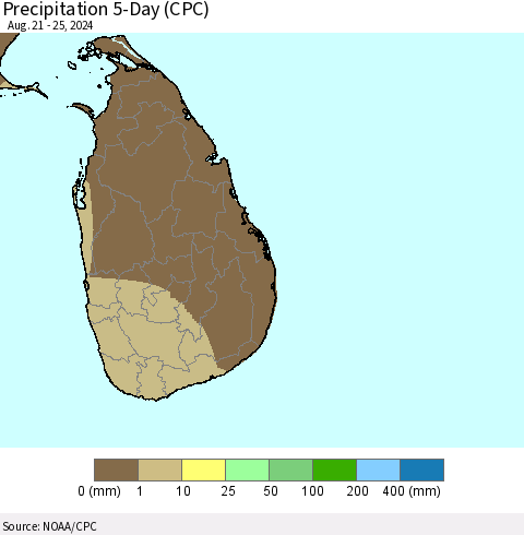 Sri Lanka Precipitation 5-Day (CPC) Thematic Map For 8/21/2024 - 8/25/2024