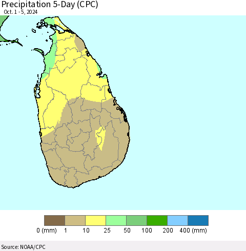 Sri Lanka Precipitation 5-Day (CPC) Thematic Map For 10/1/2024 - 10/5/2024