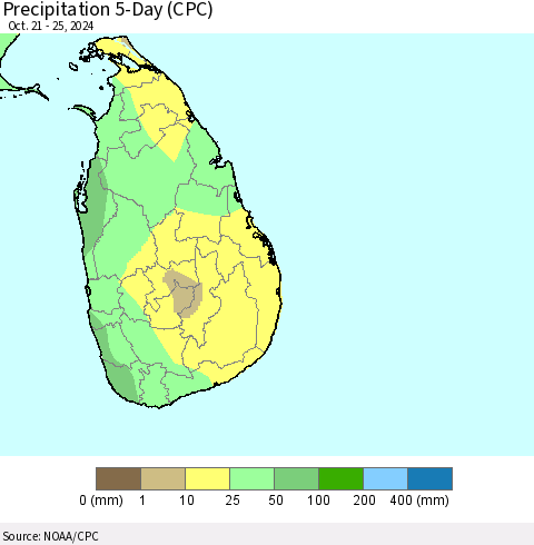 Sri Lanka Precipitation 5-Day (CPC) Thematic Map For 10/21/2024 - 10/25/2024