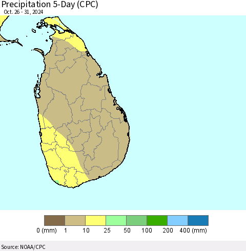 Sri Lanka Precipitation 5-Day (CPC) Thematic Map For 10/26/2024 - 10/31/2024