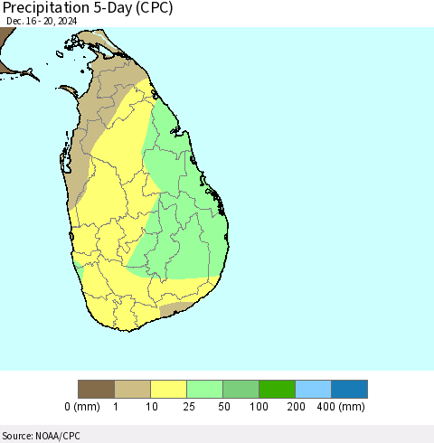 Sri Lanka Precipitation 5-Day (CPC) Thematic Map For 12/16/2024 - 12/20/2024