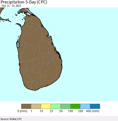 Sri Lanka Precipitation 5-Day (CPC) Thematic Map For 2/11/2025 - 2/15/2025