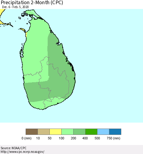 Sri Lanka Precipitation 2-Month (CPC) Thematic Map For 12/6/2019 - 2/5/2020