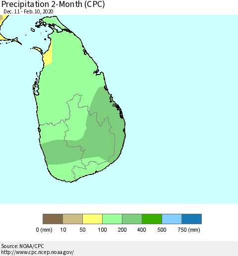 Sri Lanka Precipitation 2-Month (CPC) Thematic Map For 12/11/2019 - 2/10/2020