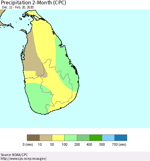 Sri Lanka Precipitation 2-Month (CPC) Thematic Map For 12/21/2019 - 2/20/2020
