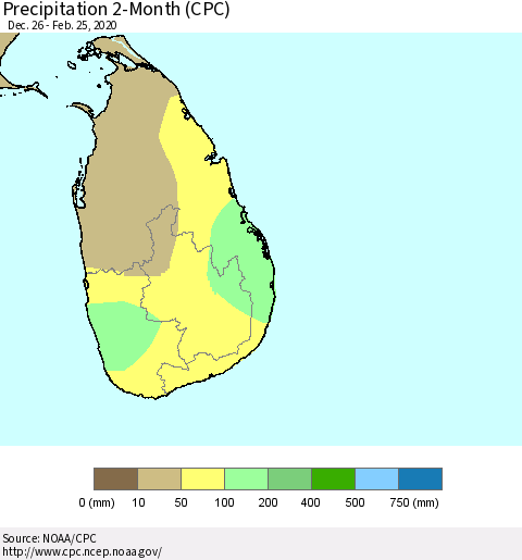Sri Lanka Precipitation 2-Month (CPC) Thematic Map For 12/26/2019 - 2/25/2020