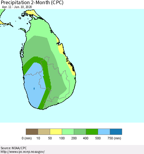 Sri Lanka Precipitation 2-Month (CPC) Thematic Map For 4/11/2020 - 6/10/2020