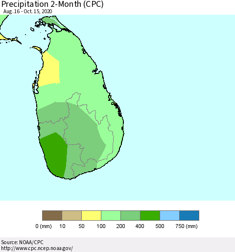 Sri Lanka Precipitation 2-Month (CPC) Thematic Map For 8/16/2020 - 10/15/2020