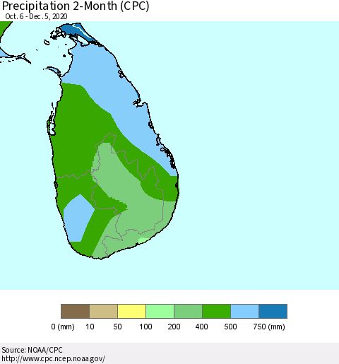 Sri Lanka Precipitation 2-Month (CPC) Thematic Map For 10/6/2020 - 12/5/2020