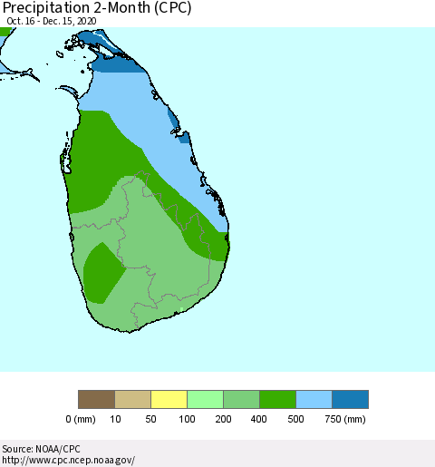 Sri Lanka Precipitation 2-Month (CPC) Thematic Map For 10/16/2020 - 12/15/2020
